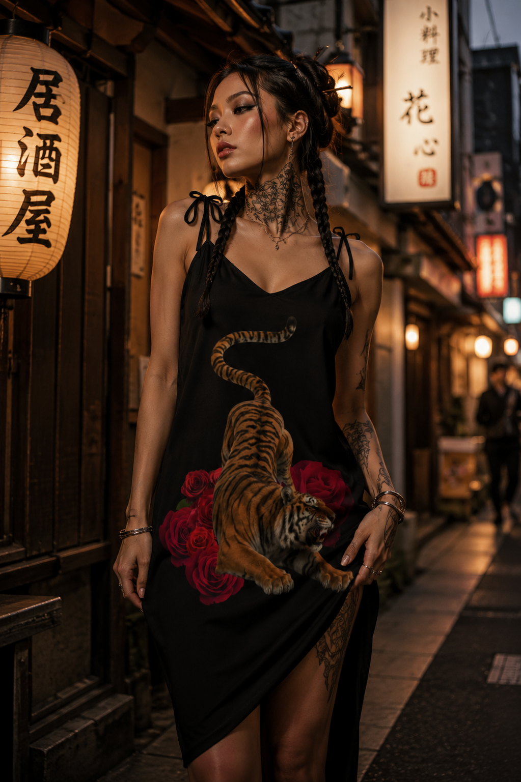 Tiger & Roses Tie-strap midi dress